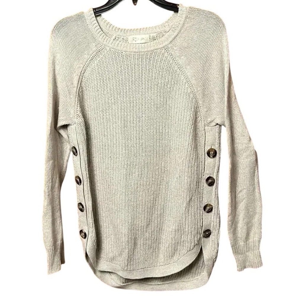 RD Style Womens Tan Shaker Knit Side Button Sweater S Coastal Grandma Layering